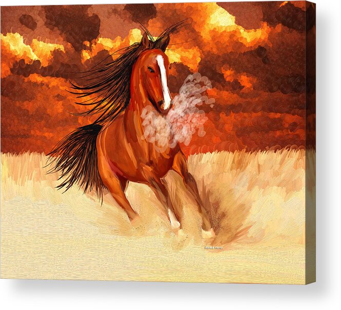 Horse Acrylic Print featuring the painting Spooked by the Storm by Angela Stanton