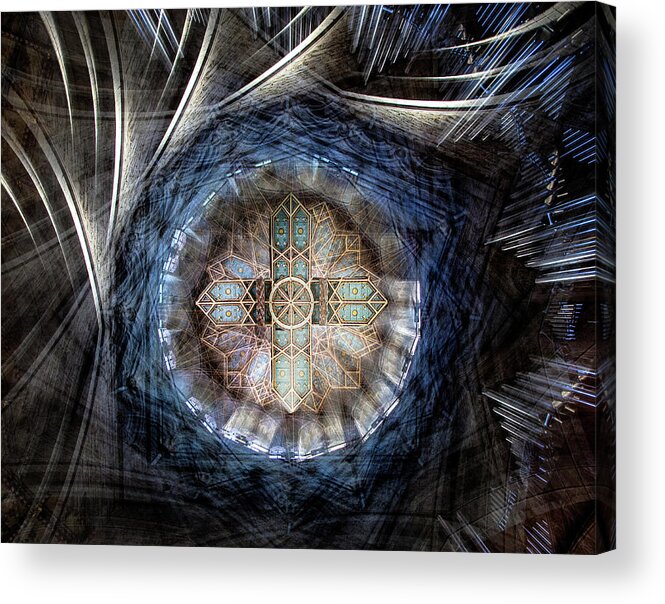 Cross Acrylic Print featuring the photograph St Davids Cathedral Roof by Simon Pearce