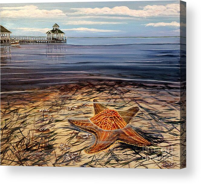 Cushion Starfish Acrylic Print featuring the painting Starfish Drifting by Marilyn McNish