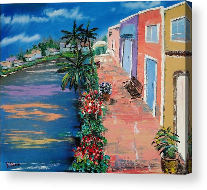 Oil On Canvas Acrylic Print featuring the painting Stores Along the Intercoastal by Kevin Brown