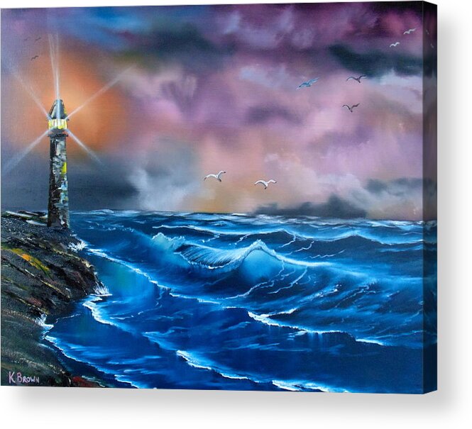 Seascape Art Paintings Acrylic Print featuring the painting Storms Rolling In by Kevin Brown
