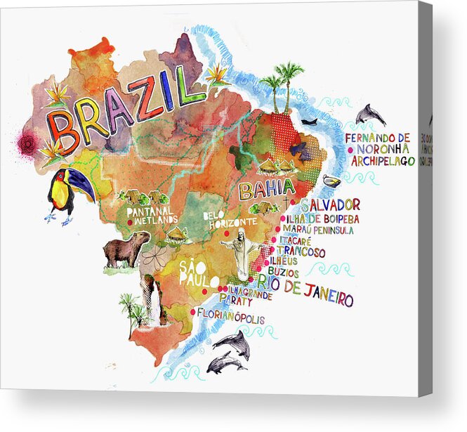 Advertisement Acrylic Print featuring the photograph Stylized Map Of Brazil by Ikon Ikon Images