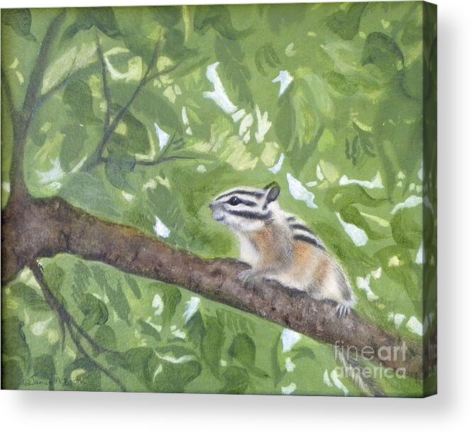 Chipmunk Acrylic Print featuring the painting Summer Chipmunk by Janice M Booth