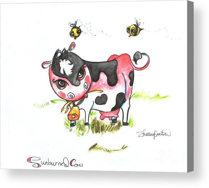 Cow Acrylic Print featuring the painting Sunburned Cow by Shelley Overton