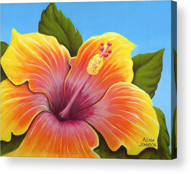 Hibiscus Acrylic Print featuring the painting Sunburst Hibiscus by Adam Johnson