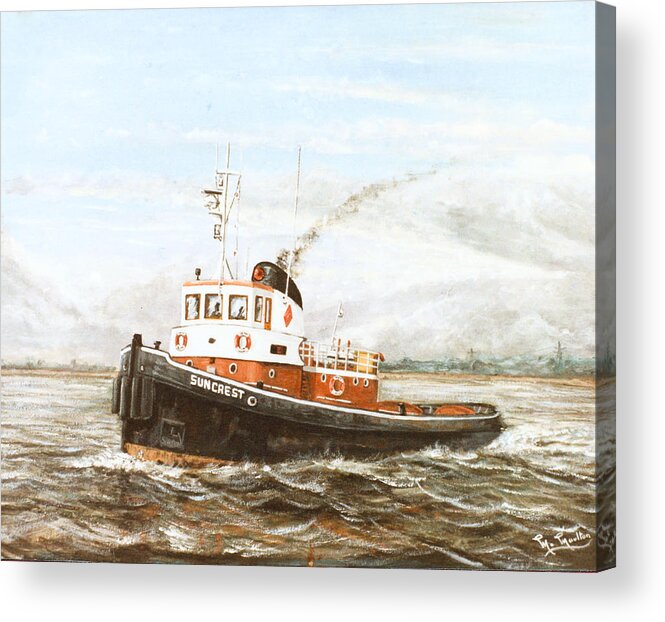 Sun Tug Acrylic Print featuring the painting Suncrest a tug on the River Thames London by Mackenzie Moulton