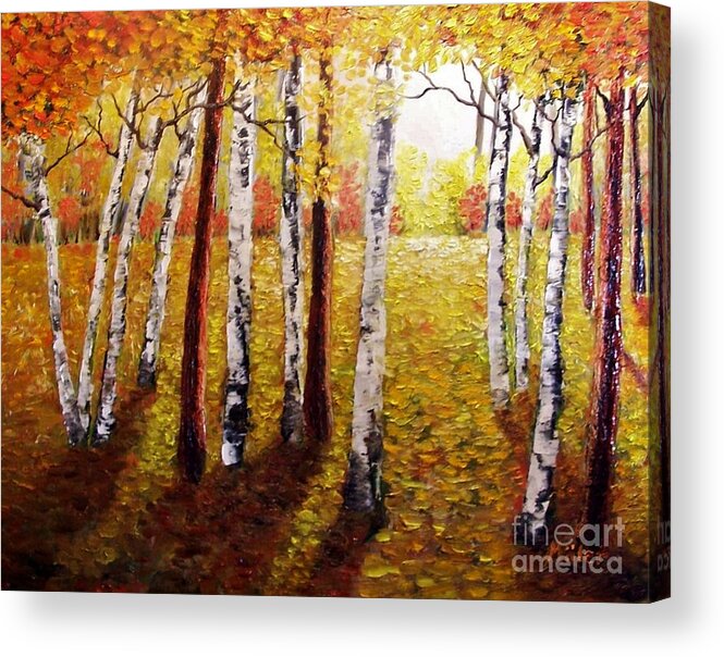 Trees Acrylic Print featuring the painting Sunlight through the trees by Peggy Miller