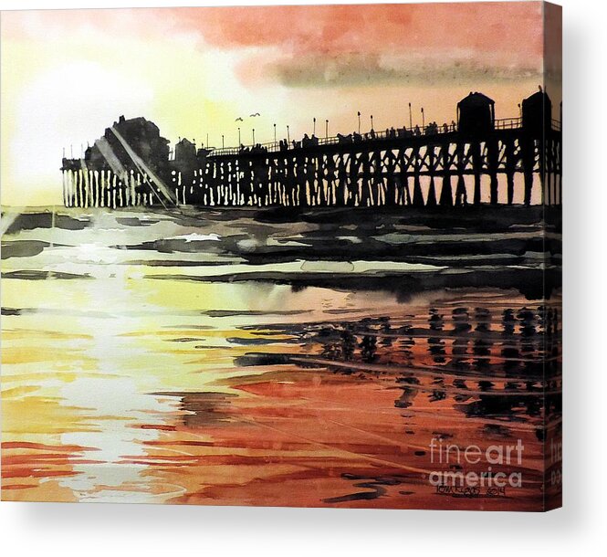 Sunset Acrylic Print featuring the painting Sunset Oceanside Pier by Tom Riggs
