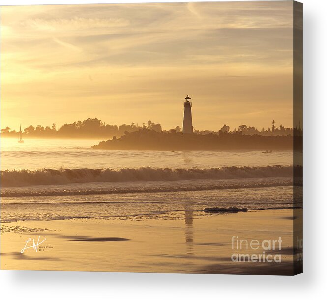 Capitola Acrylic Print featuring the photograph Sunset on the Lighthouse in Santa Cruz Harbor by Artist and Photographer Laura Wrede