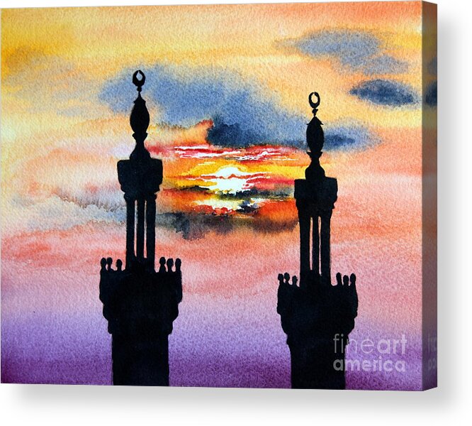 Sunset Acrylic Print featuring the painting Sunset over Port Said by Maria Barry