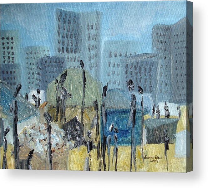 Homeless Acrylic Print featuring the painting Tent City Homeless by Judith Rhue
