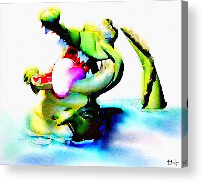 Crocodile Acrylic Print featuring the painting The croco by HELGE Art Gallery