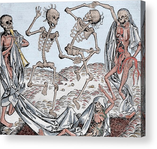 The Dance Of Death Acrylic Print featuring the drawing The Dance of Death by Michael Wolgemut