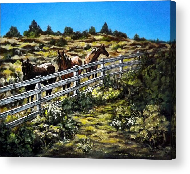 Landscape Painting Acrylic Print featuring the painting The Fence by Linda Becker