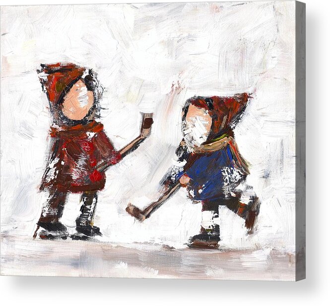 Hockey Acrylic Print featuring the painting The Game by David Dossett