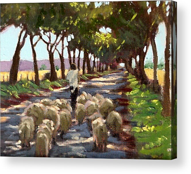 Shepherd And Flock Painting Acrylic Print featuring the painting The Good Shepherd by David Zimmerman