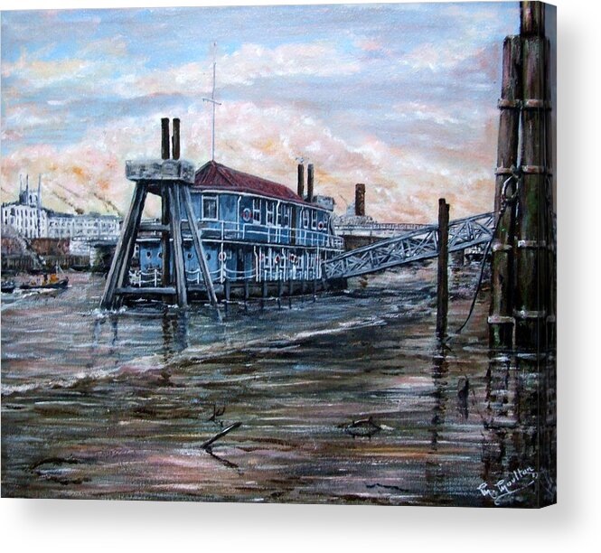 Harpy Acrylic Print featuring the painting The Harpy moored alongside Custom House London by Mackenzie Moulton