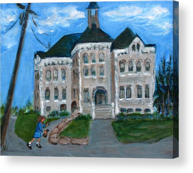 Painting Of Canajoharie Landmark Acrylic Print featuring the painting The Last Bell at West Hill School by Betty Pieper