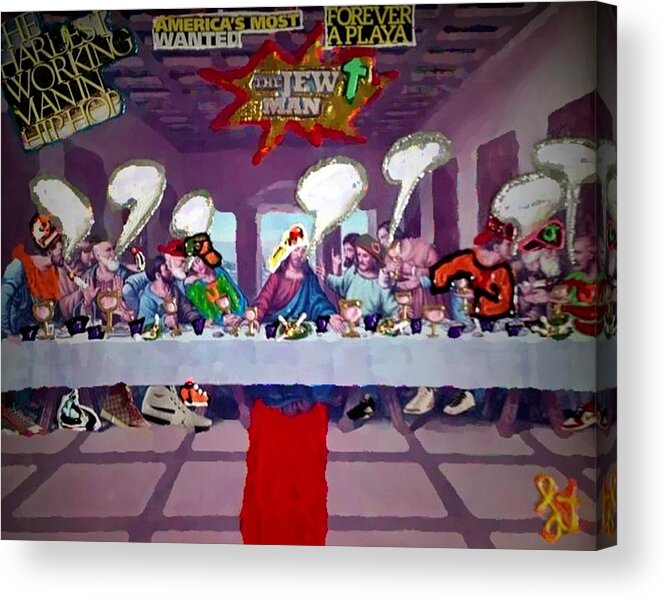 #photography #photographer #photo #photos #pic #pics #picture #pictures #snapshot #picoftheday #photooftheday #exposure #composition #focus #capture #moment #fashion #lisapiper#lisa-piper#religion #jesus #the Man #last Supper #sale#dirtywhitepants Acrylic Print featuring the painting The Last Last Supper by Lisa Piper