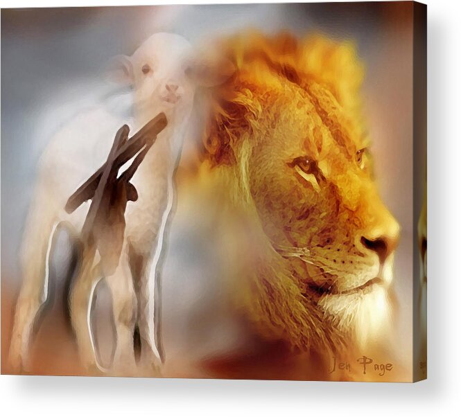 The Lion And The Lamb Acrylic Print featuring the digital art The Lion and the Lamb by Jennifer Page