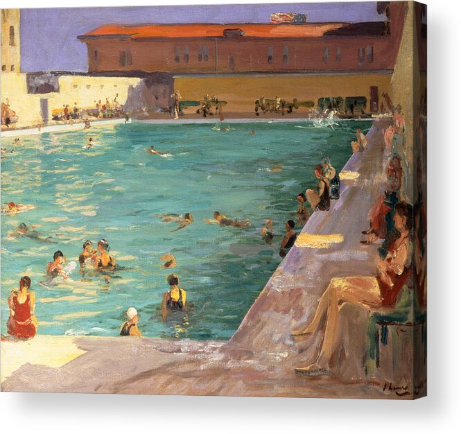 Swimming Acrylic Print featuring the painting The Peoples Pool, Palm Beach, 1927 by John Lavery