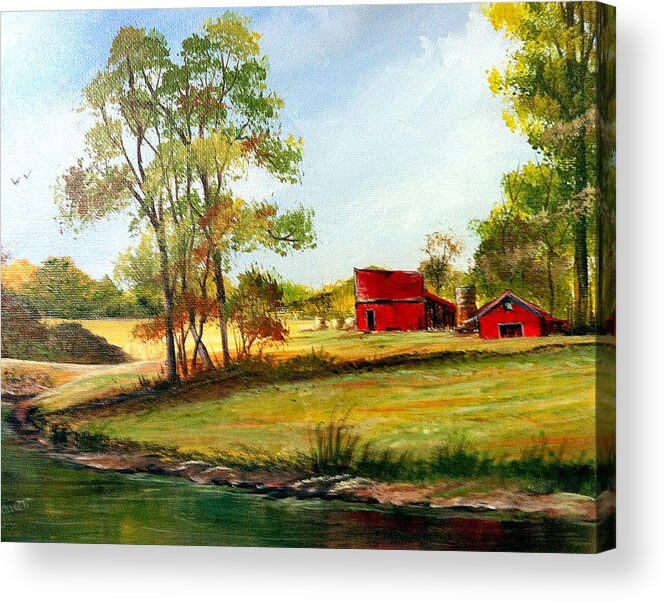 Barn Acrylic Print featuring the painting The Red Roof Farm by Dorothy Maier