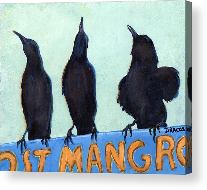 Birds Acrylic Print featuring the painting The Weathermen black birds by Dottie Dracos