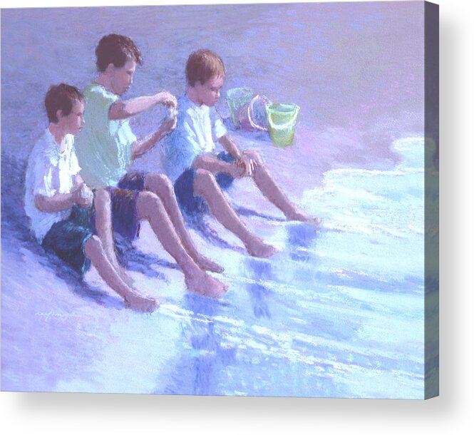 Boys At The Beach Acrylic Print featuring the painting Three Beach Boys by J Reifsnyder