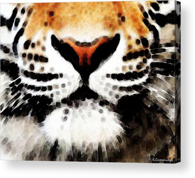 Tiger Acrylic Print featuring the painting Tiger Art - Burning Bright by Sharon Cummings