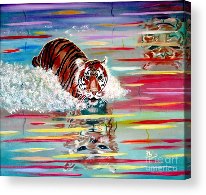Tiger Acrylic Print featuring the painting Tigers Crossing by Phyllis Kaltenbach