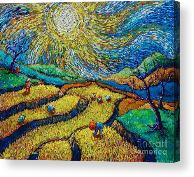 Paul Hilario Acrylic Print featuring the painting Toil Today Dream Tonight diptych painting number 1 after Van Gogh by Paul Hilario