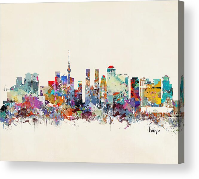 Tokyo Skyline Acrylic Print featuring the painting Tokyo skyline by Bri Buckley
