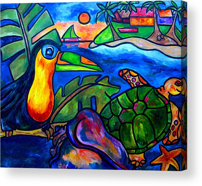 Toucan Acrylic Print featuring the painting Tortuga Eco Tour by Patti Schermerhorn