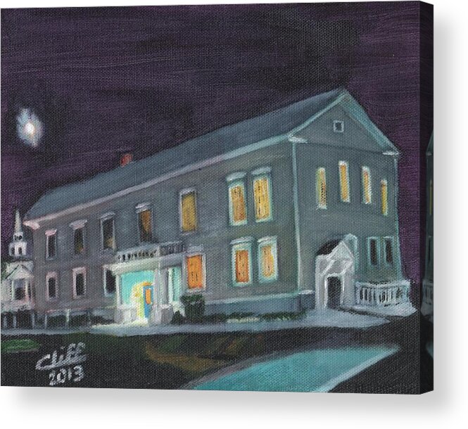 Ashland Acrylic Print featuring the painting Town Hall at Night by Cliff Wilson