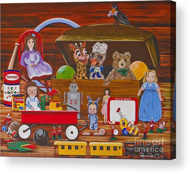 Toys Acrylic Print featuring the painting Toys in the Attic by Jennifer Lake