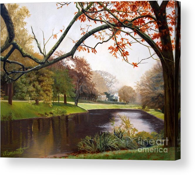 East Hampton Acrylic Print featuring the painting Tranquil Town Pond in East Hampton by Barbara Barber