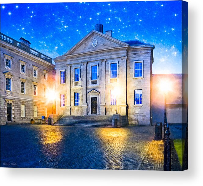 Dublin Acrylic Print featuring the photograph Trinity College Dining Hall at Night by Mark Tisdale