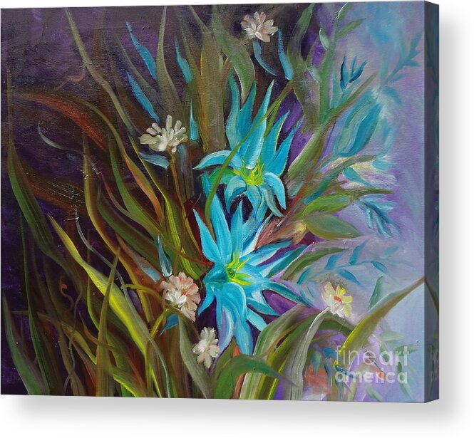 Tropical Floral Acrylic Print featuring the painting Tropical Blue by Jenny Lee