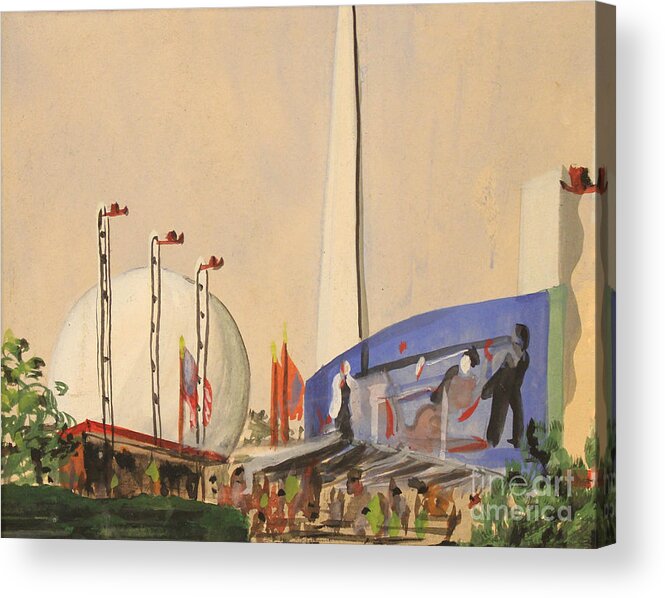 Worlds Fair Acrylic Print featuring the painting Trylon and Perisphere Worlds Fair 1939 by Art By Tolpo Collection