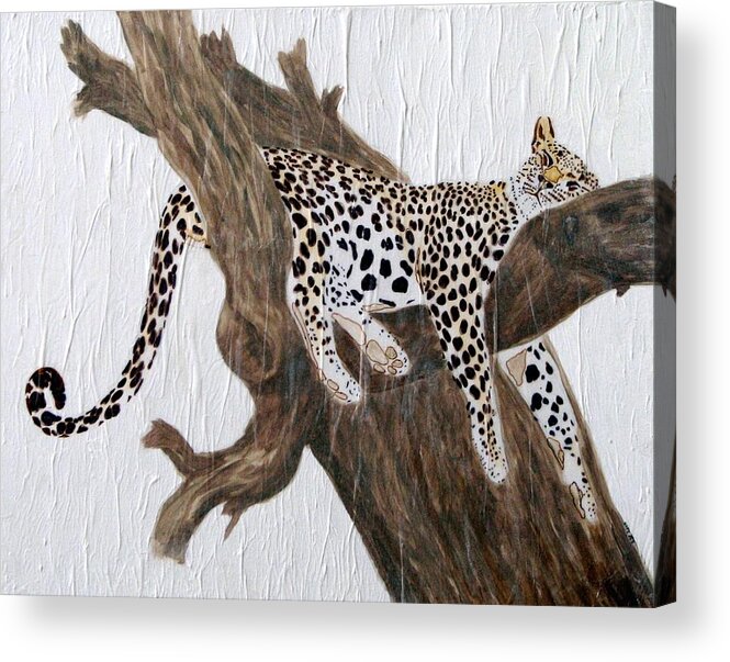 Leopard Acrylic Print featuring the painting Tuckered Out by Stephanie Grant