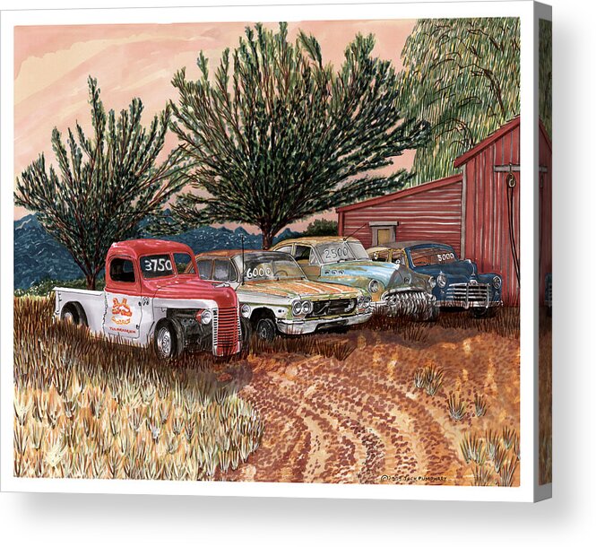 Classic Car Art Acrylic Print featuring the painting Tularosa Motors by Jack Pumphrey
