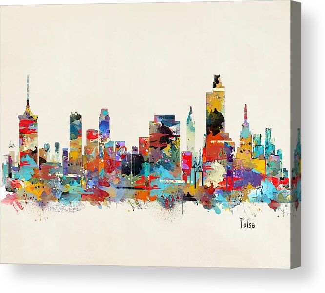 Tulsa Oklahoma Skylines Acrylic Print featuring the painting Tulsa Oklahoma by Bri Buckley