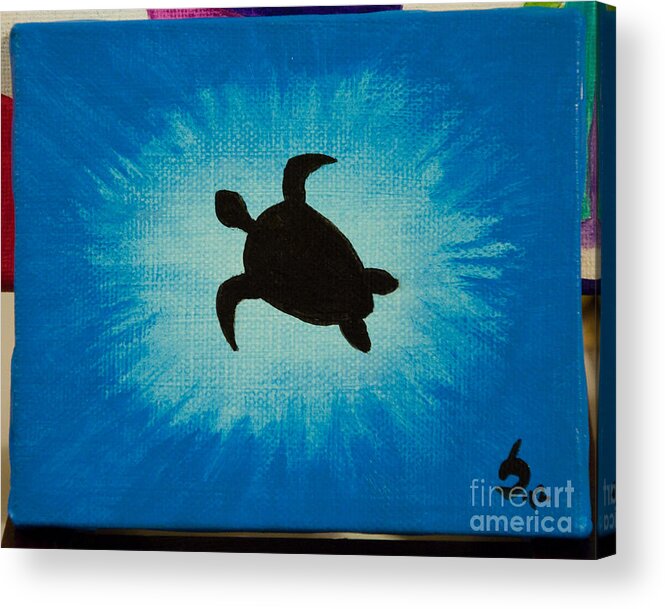 Sea Turtle Acrylic Print featuring the painting Turtle from Below by Susan Cliett