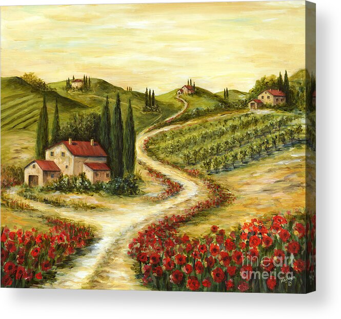 Tuscany Acrylic Print featuring the painting Tuscan road With Poppies by Marilyn Dunlap