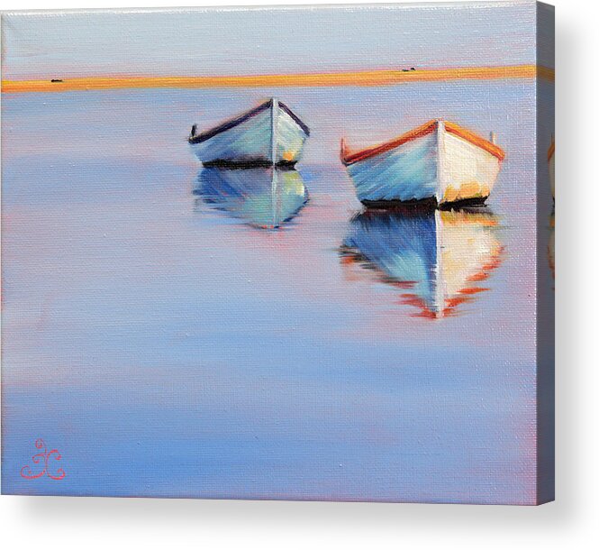 Row Acrylic Print featuring the painting Twin Boats by Trina Teele