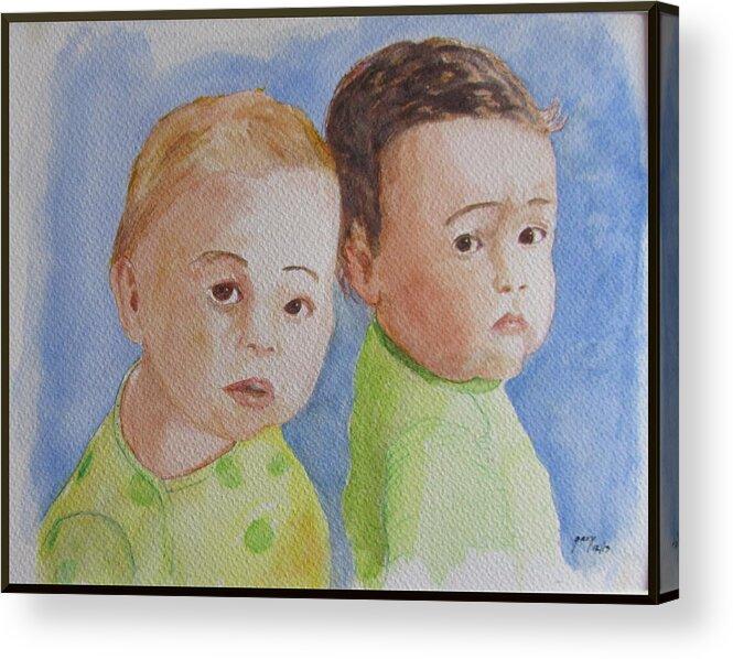 Portrait Acrylic Print featuring the painting Twins by Gary Kirkpatrick