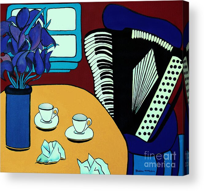 Cafe Acrylic Print featuring the painting Two Cups One Accordian by Barbara McMahon