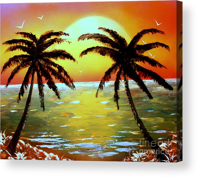 Seascape Acrylic Print featuring the painting Two Palms by Greg Moores