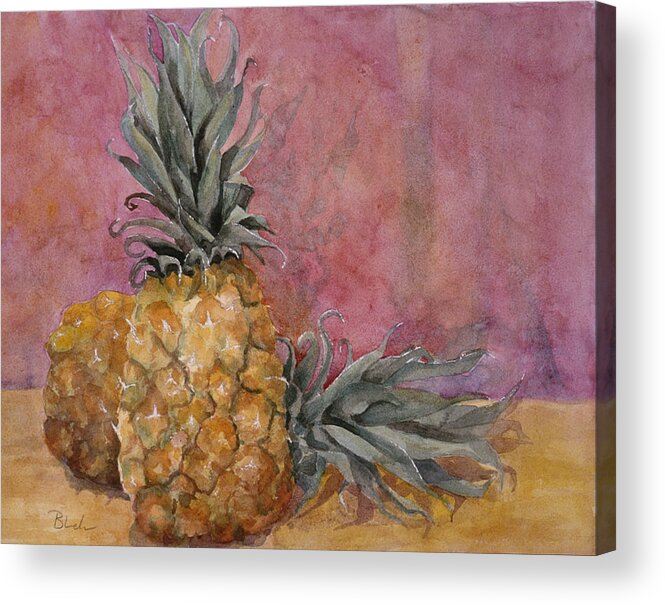 Pineaple Acrylic Print featuring the painting Two Pineapples by Blenda Studio