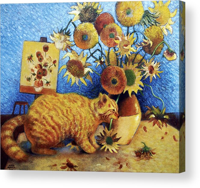 Cat Art Acrylic Print featuring the painting Van Gogh's Bad Cat by Eve Riser Roberts